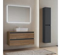 Bagno sospeso 100 cm base doppio cassettone lavabo specchiera CUBE1 Noce/Grafite