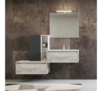 Bagno sospeso base 82 con lavabo moduli e specchiera LUNA2 Quercia Bianco