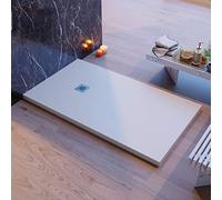 Bagno Super Piatto Doccia Made in Italy, serie Venezia, bianco in Mineralmarmo effetto pietra ardesia, rivestimento in Gelcoat, slim 3 cm. (90x110)
