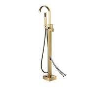 Bagno vasca da bagno rubinetto + doccia portatile con doccia in oro spazzolato oro lusso vasca da bagno tappeto piano montato(Style 6 brushed gold)