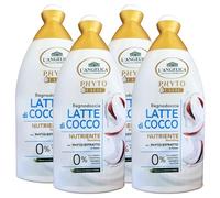 Bagnodoccia Phyto Latte, LATTE DI COCCO, Nutriente Con Phyto-Estratto Di Cocco. 0% Coloranti, Paraffina, Parabeni e Siliconi 500ml (4 Flaconi)