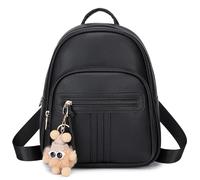 BAGOK Mini Zaino Donna - Piccolo zaino raffinato in similpelle trapuntata, con ciondolo peluche elegante & nappina - Ideale per scuola, lavoro o viaggio（Nero）