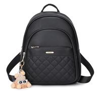 BAGOK Zainetto Donna Mini - Elegante Zaino Piccolo da Donna in Similpelle con Motivo Trapuntato, Ciondolo Peluche & Nappa - Zaino per Donne e Ragazze per Quotidiano, Viaggio & Scuola（Nero）