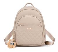 BAGOK Zainetto Donna Mini - Elegante Zaino Piccolo da Donna in Similpelle con Motivo Trapuntato, Ciondolo Peluche & Nappa - Zaino per Donne e Ragazze per Quotidiano, Viaggio & Scuola（Beige Chiaro）
