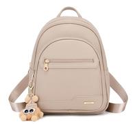 BAGOK Zainetto Mini Donna - Elegante Zaino in Similpelle con Logo Discreto, Zip Dorata e Superficie Strutturata - Zaino Piccolo per Donne e Ragazze per Uso Quotidiano, Viaggi e Scuola（Beige Chiaro）