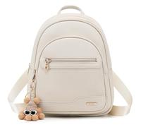 BAGOK Zainetto Mini Donna - Elegante Zaino in Similpelle con Logo Discreto, Zip Dorata e Superficie Strutturata - Zaino Piccolo per Donne e Ragazze per Uso Quotidiano, Viaggi e Scuola（Bianco Panna）