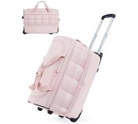 bagsmart Borsa rolling Duffle da 40 l con ruote e maniglia, IATA Underseat Carry On Bags for Travel with Shoe Compartment, Colore: rosa., 55 x 23 x 36 cm