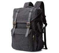 bagsmart Zaino fotografico DSLR, zaino per fotocamera in tela, antifurto, impermeabile, con parapioggia per laptop da 15 pollici, fotocamera reflex a specchio, obiettivi, accessori, Nero , L