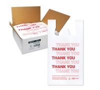 Bagtron Thank You T-Shirt Carry-Out Bags, Disposable Plastic Bags with Handles for Shopping and Restaurant, 1/6 Barrel, 0.49 Mils, White/Red, 12" x 7" x 22" Large, 1000 Count