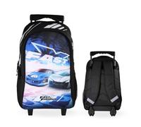 Bagtrotter - Fast And Furious - Zaino scolastico - Zaino con rotelle - Nero - 2 scomparti con zip - 1 tasca per bottiglia - 33x16x45cm - Spallacci imbottiti - Schienale imbottito - Materiale