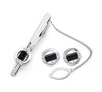 BagTu Set di clip per cravatta e gemelli alla moda, serie galassia per sempre, set regalo per gli uomini con confezione regalo e biglietto di auguri, Metallo non prezioso, Cristallo