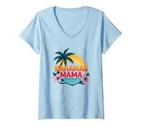 Bahamas Mama Tropical Paradise Beach Vacanza Maglietta con Collo a V, Donna, Celeste, M