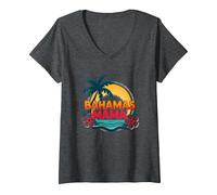 Bahamas Mama Tropical Paradise Beach Vacanza Maglietta con Collo a V, Donna, Grigio Scuro, S