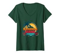 Bahamas Mama Tropical Paradise Beach Vacanza Maglietta con Collo a V, Donna, Verde Foresta, L