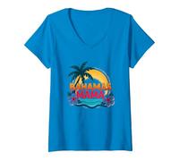 Bahamas Mama Tropical Paradise Beach Vacanza Maglietta con Collo a V, Donna, Zaffiro, XXL