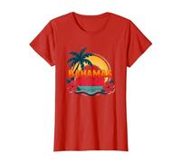 Bahamas Mama Tropical Paradise Beach Vacanza Maglietta, Donna, Rosso, L