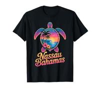 Bahamas Sea Turtle Retro Island Beach Vacation Art Maglietta