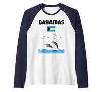 Bahamas souvenir Dolphin amante delfino guardando la bandiera delle Bahamas Maglia con Maniche Raglan