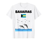 Bahamas souvenir Dolphin amante delfino guardando la bandiera delle Bahamas Maglietta