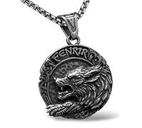 Bahamut,Collana da uomo con ciondolo a forma di croce vichinga, Fenrir Lupo Valknut Jormungandr Odino, Corvo Yggdrasill in acciaio inox, Acciaio inossidabile, Nessuna pietra preziosa