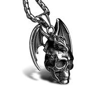 Bahamut Collana da uomo con ciondolo a forma di drago con teschio e drago, in argento e argento