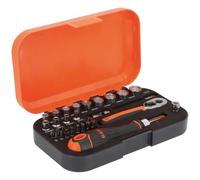 Bahco Set di chiavi a bussola e punte da 34 pezzi, attacco da 1/4", in acciaio al cromo vanadio, kit di attrezzi professionali con cricchetto, prese e accessori, ideale per fai da te, attività