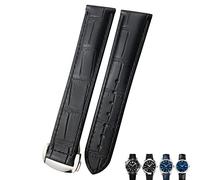 BAHDB Cinturino per orologio in pelle di mucca 18mm 19mm 20mm per cinturini per orologi Omega Seamaster 300 Speedmaster(Black silver,20mm)