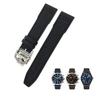 BAHDB Cinturino per orologio in pelle di nylon da 20 mm 21 mm, per orologio IWC Portofino Big Pilot IW3293 Mark 18 Series, per aggiornamento orologio Sostituisci cinturino(Black Round,21mm)