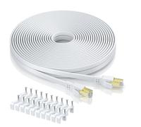 BAHIWOM Cavo Ethernet Cat8 25M con Clips,40Gbps/2000Mhz Piatto,Bianco | Doppio Schermato Alta Velocità Gigabit RJ45 LAN Internet Cavo di Rete Cavo Patch Compatibile con Router Laptop Modem TV