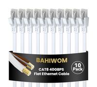 BAHIWOM Cavo Ethernet Cat8 2M(10 Pezzi),Alta Velocità 40Gbps Piatto,Bianco