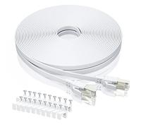 BAHIWOM Cavo Ethernet Cat8 7m con clips, 40 Gbps/2000 MHz LAN cavo di rete Gigabit cavo patch, Cavo Internet Piatto Compatibile con router, con Laptop, con Modem - Bianco