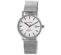 Bahnhof Bracciale da uomo, bianco, analogico, data, cinturino in rete, metallo, al quarzo milanese