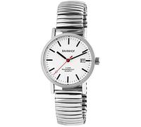 Bahnhof Orologio da polso da uomo bianco argento, data, analogico, in acciaio inox, al quarzo, Bracciale