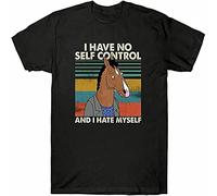 BAI LI JIA MINGLING Rare Bojack Horseman I Have No Self Control And I Hate T-Shirt Mens Black