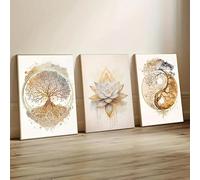 Baibexing 3 Pezzi, Stampe Su Tela Con Pittura A Olio Dell'Albero Della Vita E Del Fiore Di Loto, Poster, Quadri Da Parete Per Soggiorno, Decorazione Per La Casa 50X70Cmx3Pcs Senza Telaio