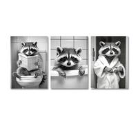 Baibexing Animali Carini Divertenti Procione Bianco E Nero Leggi Il Giornale Nel Water Poster Stampe Su Tela Pittura Arte Murale Decorazione Da Parete Per Bagno 21X30Cmx3Pcs Senza Telaio