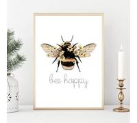 Baibexing Bee Happy Poster Sii Gentile Te Stesso Stampa Artistica Nordica Bee-You-Tiful Pittura Su Tela Citazione Moderna Immagine Da Parete Camera Da Letto Home Decor 50X70Cm Senza Telaio