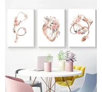 Baibexing Cuore, Stetoscopio, Elettrocardiogramma, Fiori, Poster E Stampe Mediche, Cardiologo, Studio Medico, Quadri Su Tela, Decorazioni Murali 50X70Cmx3Pcs Senza Telaio