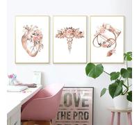 Baibexing Cuore, Stetoscopio, Elettrocardiogramma, Fiori, Poster E Stampe Mediche, Cardiologo, Studio Medico, Quadri Su Tela, Decorazioni Murali 40X60Cmx3Pcs Senza Telaio