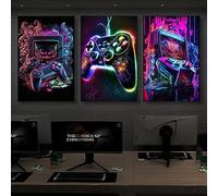 Baibexing Dipinti Su Tela Di Gioco Controller Di Gioco Gamer Gaming Poster Al Neon Stampe Su Tela Immagini Artistiche Da Parete Esports Gamer Room Decor 60X90Cmx3Pcs Senza Telaio