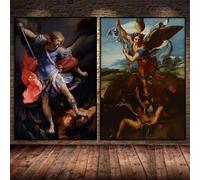 Baibexing Pezzi Vintage San Michele Arcangelo Che Sconfigge Satana, Dipinto Su Tela, Poster Da Parete, Stampe Religiose Per L'Arredamento Della Casa 40X60Cmx2Pcs Senza Telaio