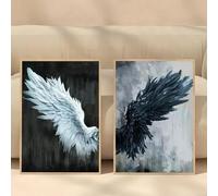 Baibexing Poster Con Ali D'Angelo In Bianco E Nero, Stampe Su Tela, Arte Murale Astratta Vintage Per Soggiorno, Arredamento Per La Casa 40X60Cmx2Pcs Senza Telaio