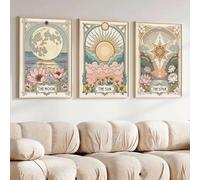 Baibexing Poster Retrò Con Tarocchi, Sole, Stelle E Luna, Stampe Floreali Bohémien, Dipinti Su Tela, Quadri Da Parete, Decorazioni Per La Casa 30X40Cmx3Pcs Senza Telaio