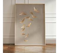 Baibexing Quadro Astratto Con Uccelli Dorati In Volo Su Tela, Poster, Stampe, Decorazione Murale, Formato A1 30X40Cm Senza Telaio