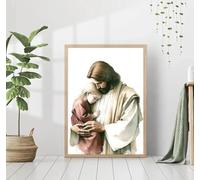Baibexing Quadro Su Tela Vintage Gesù Cristo Bambina Bambino Agnello Abbraccio Di Cristo Poster Arte Murale Immagini Camera Asilo Nido Decorazione Per La Casa A14 21X30Cm Senza Telaio