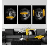 Baibexing Scimmia Che Non Parla, Non Vede, Non Sente, Immagini Da Parete, Dipinti Su Tela, Divertenti Poster E Stampe Per L'Arredamento Del Soggiorno. 30X40Cmx3Pcs Senza Telaio