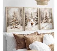 Baibexing Stampe Su Tela Di Babbo Natale E Albero Di Natale Retrò, Poster Da Parete Con Paesaggio Invernale, Per Soggiorno, Decorazioni Natalizie Per La Casa 50X70Cmx3Pcs Senza Telaio