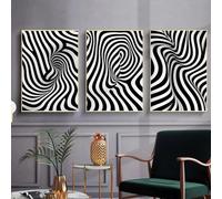 Baibexing Stampe Su Tela Di Poster Astratti In Bianco E Nero Con Texture Distorta E Linee, Illusione Ottica, Arte Murale, Psicologia, Arredamento Per La Casa 50X70Cmx3Pcs Senza Telaio