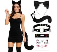 BaiDekun Costume da Catwoman da donna, 4 pezzi, costume da gatto per Halloween e Carnevale, costume da gatto noir con orecchie di gatto e coda per cosplay e feste
