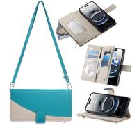 BaiFu Cover a portafoglio per 1+12R/OnePlus 12R 5G, borsa con porta carte di credito, tracolla, cordino, cerniera, custodia protettiva per telefono-Blu-01